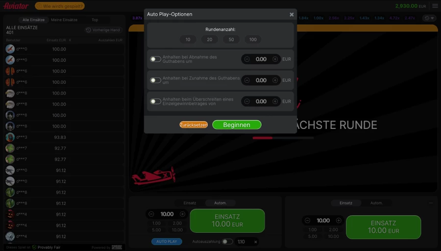Aviator Demo spielen